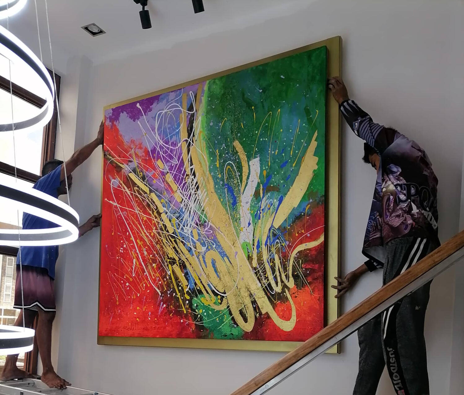 This painting is entitled Earth and Fire. This is a huge painting painted by Charles Redillas himself usually for High Ceiling Living Area. He also accepts customized painting at clients' choice